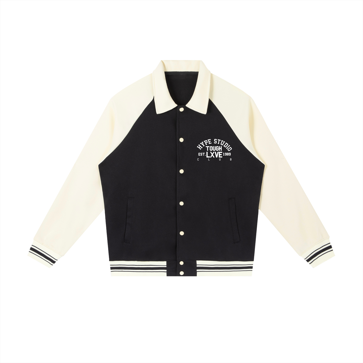 Hype Studio Contrast Raglan Sleeve Baseball Jacket - Black