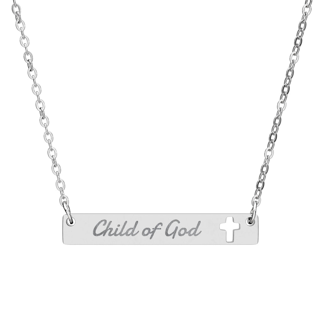 Child of God (Engraving) Cutout Cross Bar Necklace
