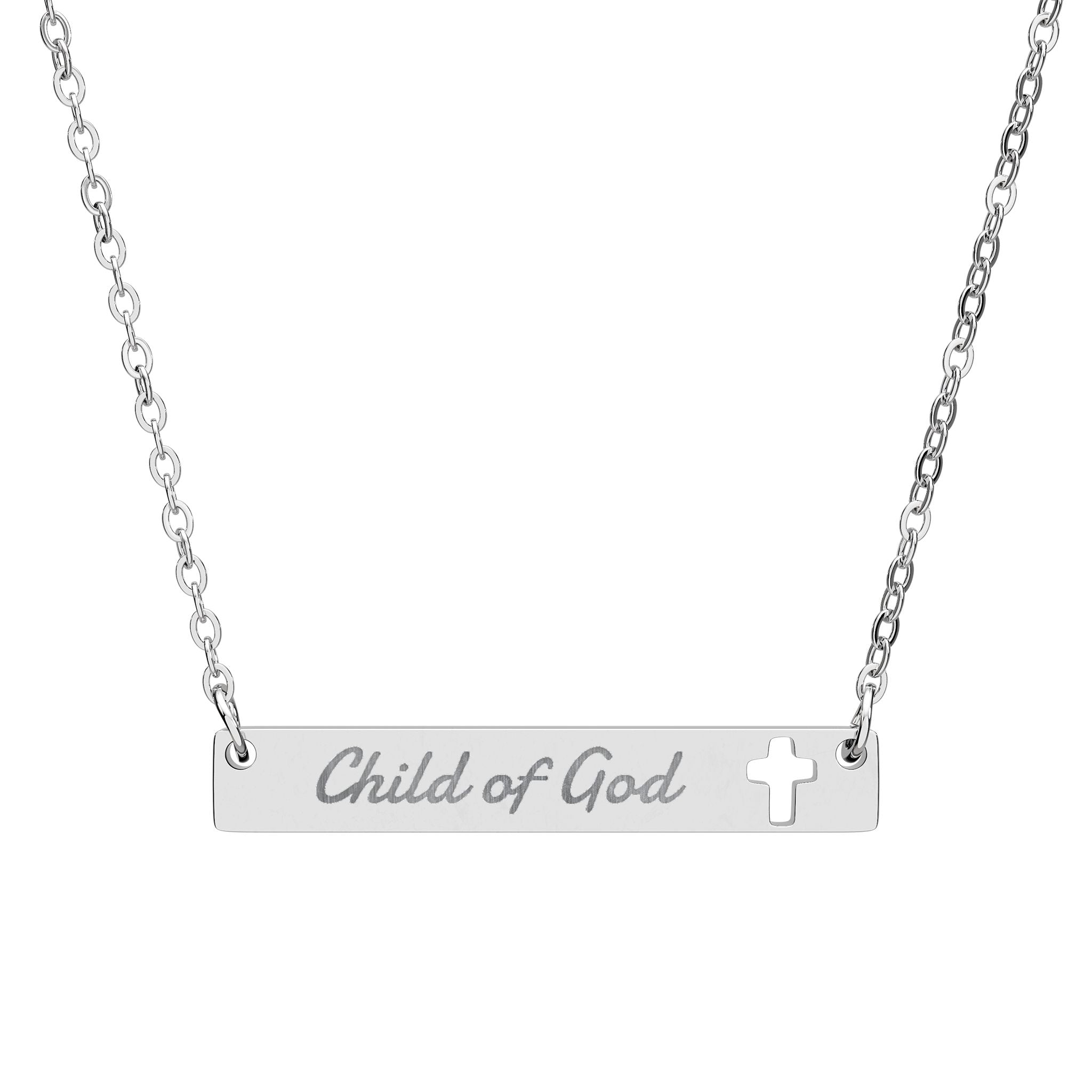 Child of God (Engraving) Cutout Cross Bar Necklace