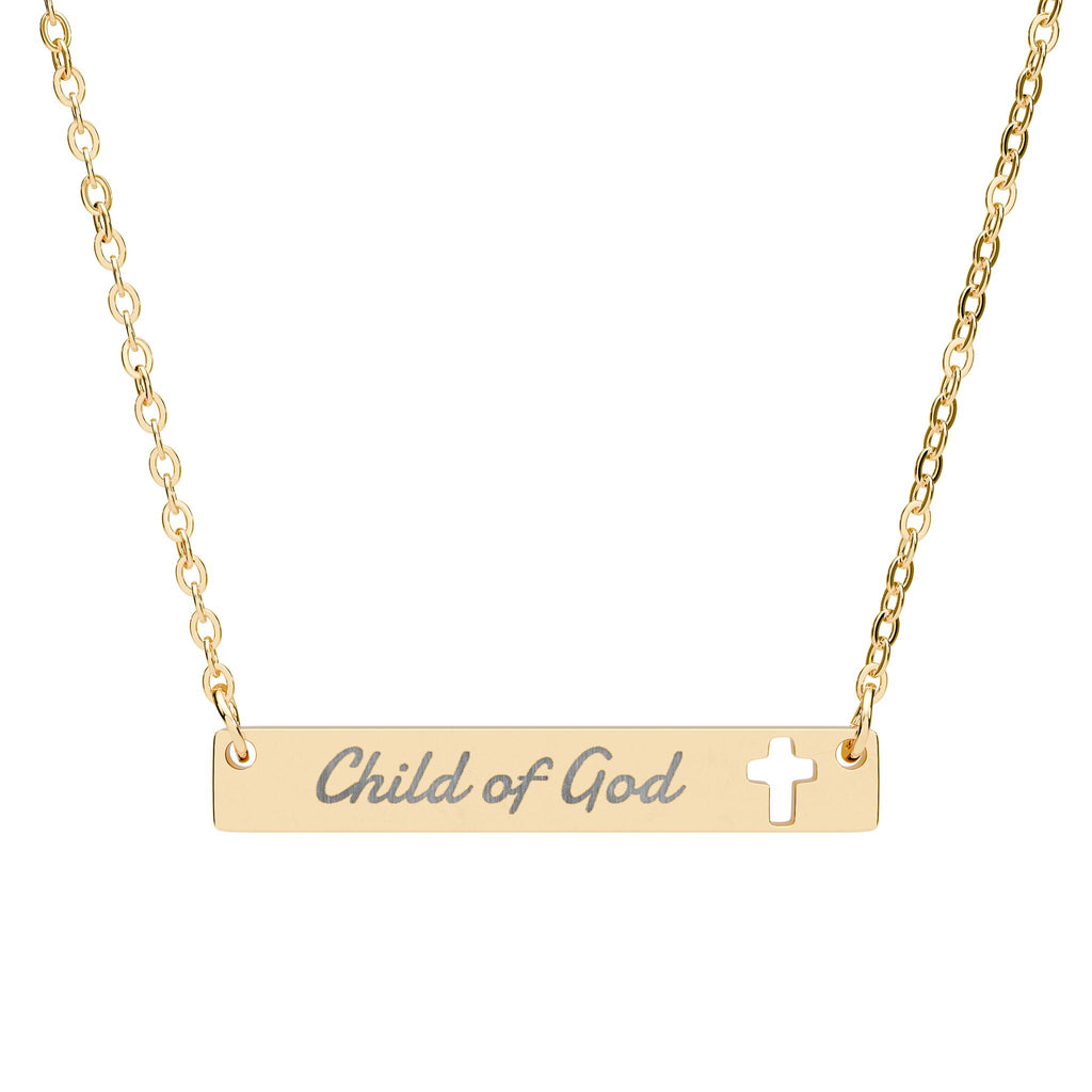 Child of God (Engraving) Cutout Cross Bar Necklace