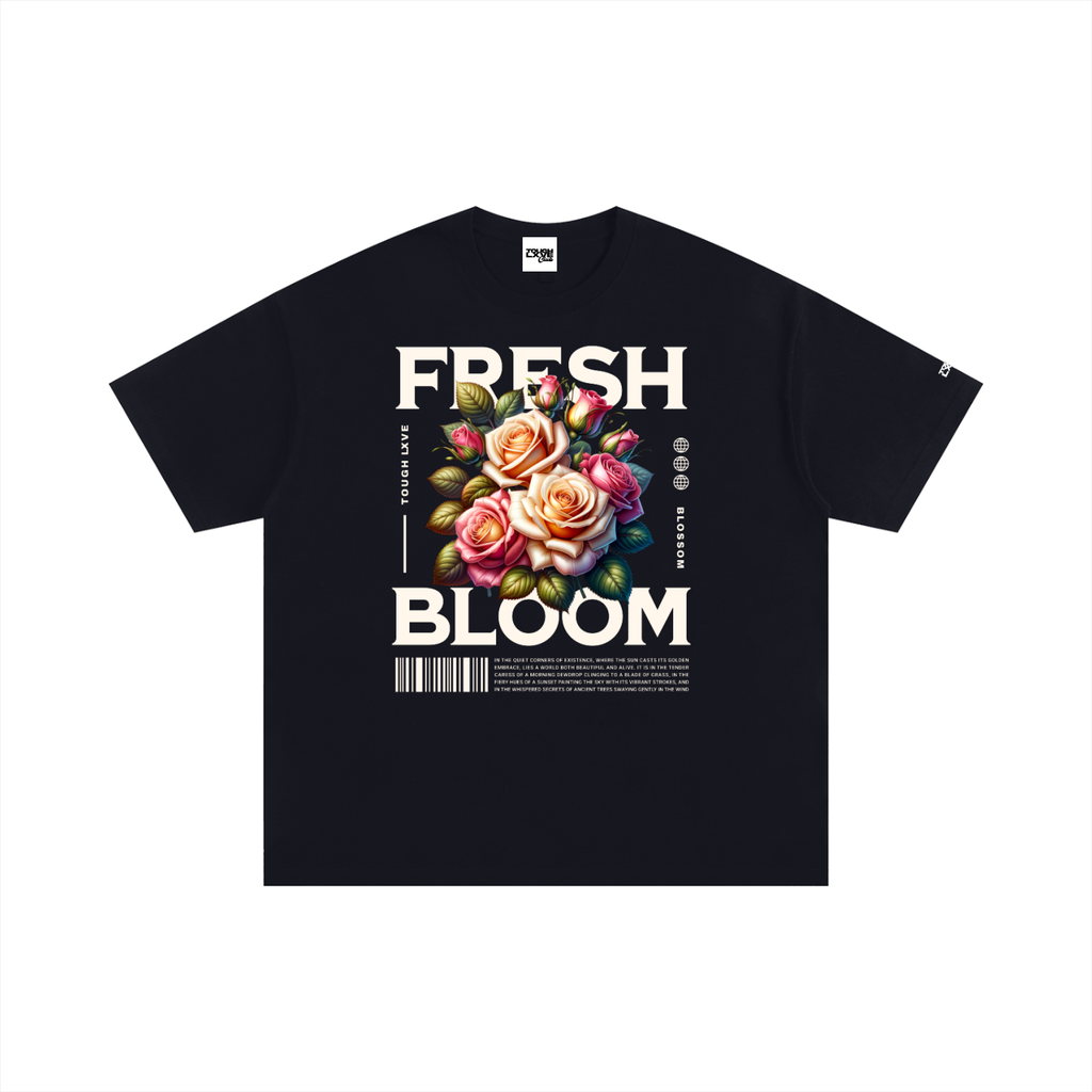 Unisex Oversized "Fresh Bloom" Black Cotton T-Shirt