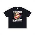 Unisex Oversized "Fresh Bloom" Black Cotton T-Shirt