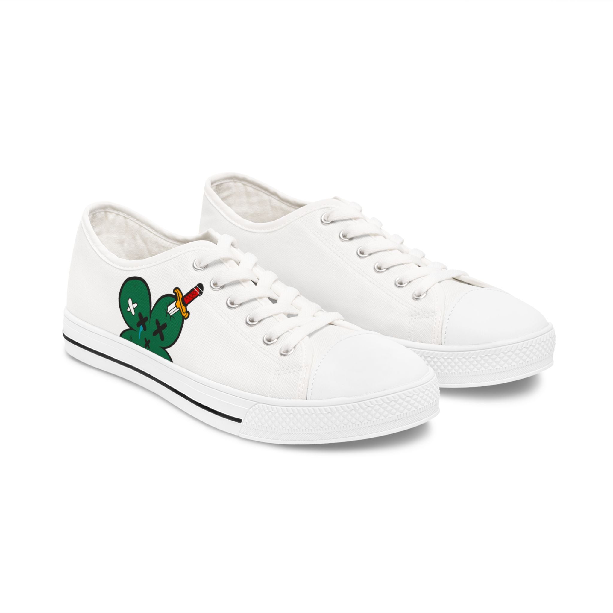 Women’s Tough Lxve Club “4 Leaf Clover” White Low Top Canvas Shoes