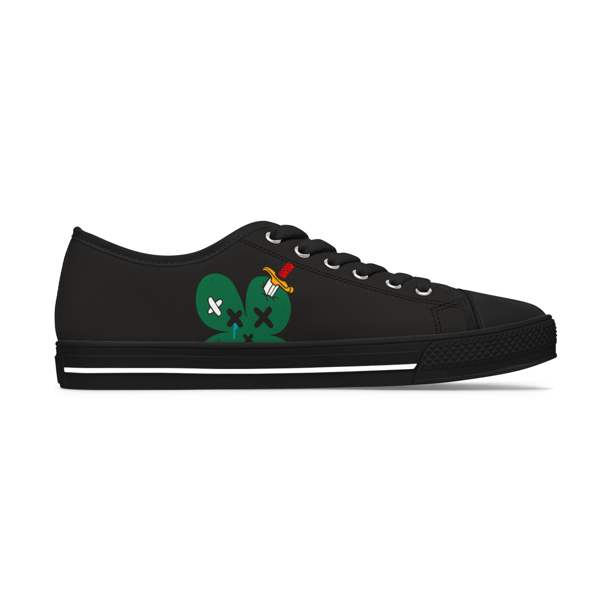 Women’s Tough Lxve Club “4 Leaf Clover” Black Low Top Canvas Shoes