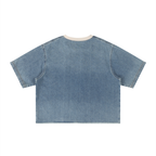 Unisex Vintage Wash Boxy Raw Hem Denim T-Shirt