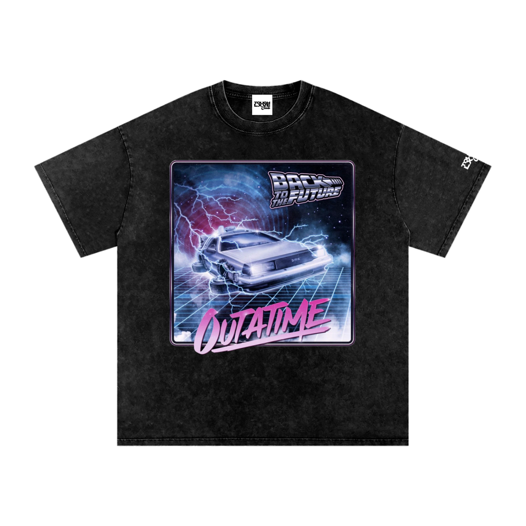 "Outatime" Snow Washed Oversized Cotton T-Shirt - Back II The Future Edition