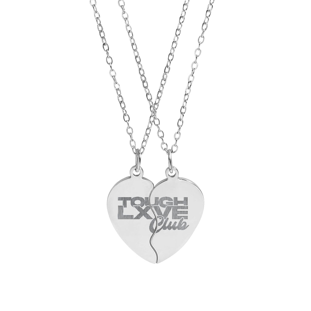 Tough Lxve Club (Engraving) Break Apart Heart Necklace Set
