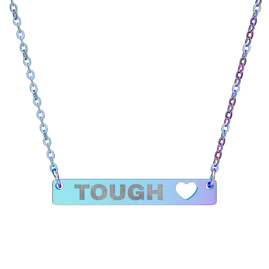Tough Lxve (Engraving) Cutout Heart Bar Necklace