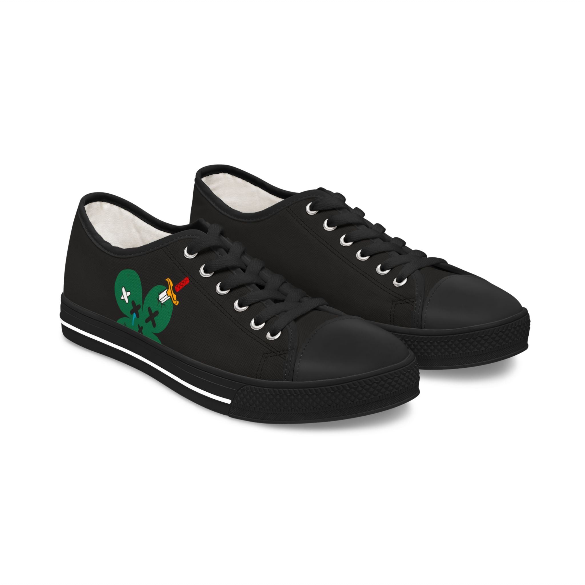 Women’s Tough Lxve Club “4 Leaf Clover” Black Low Top Canvas Shoes