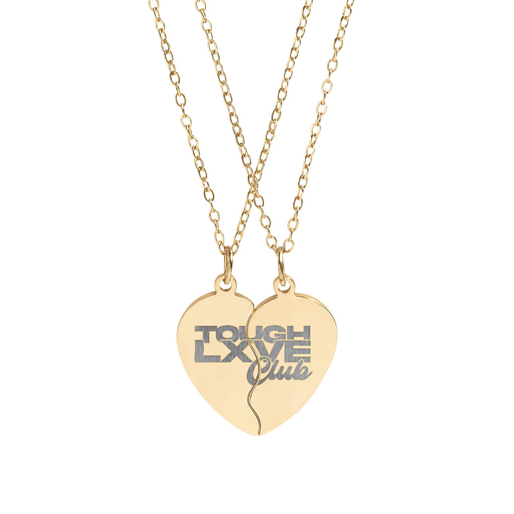 Tough Lxve Club (Engraving) Break Apart Heart Necklace Set