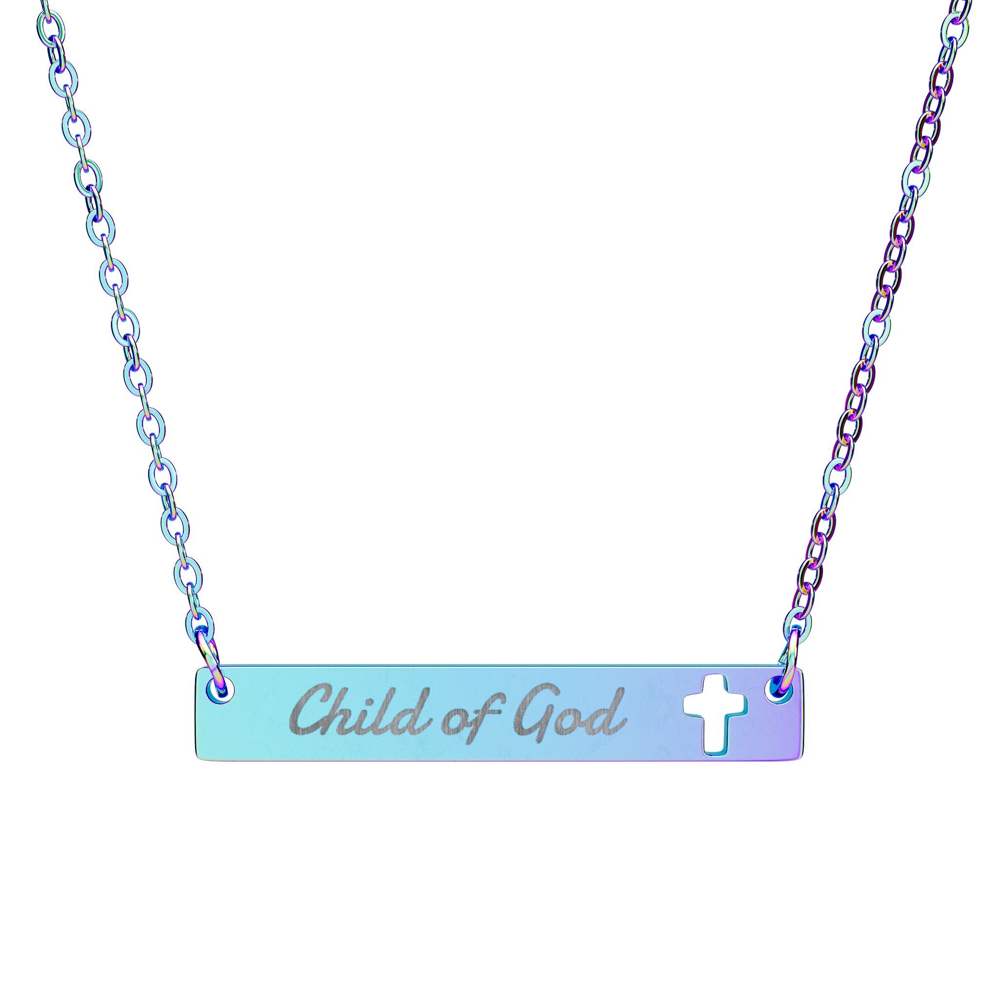 Child of God (Engraving) Cutout Cross Bar Necklace