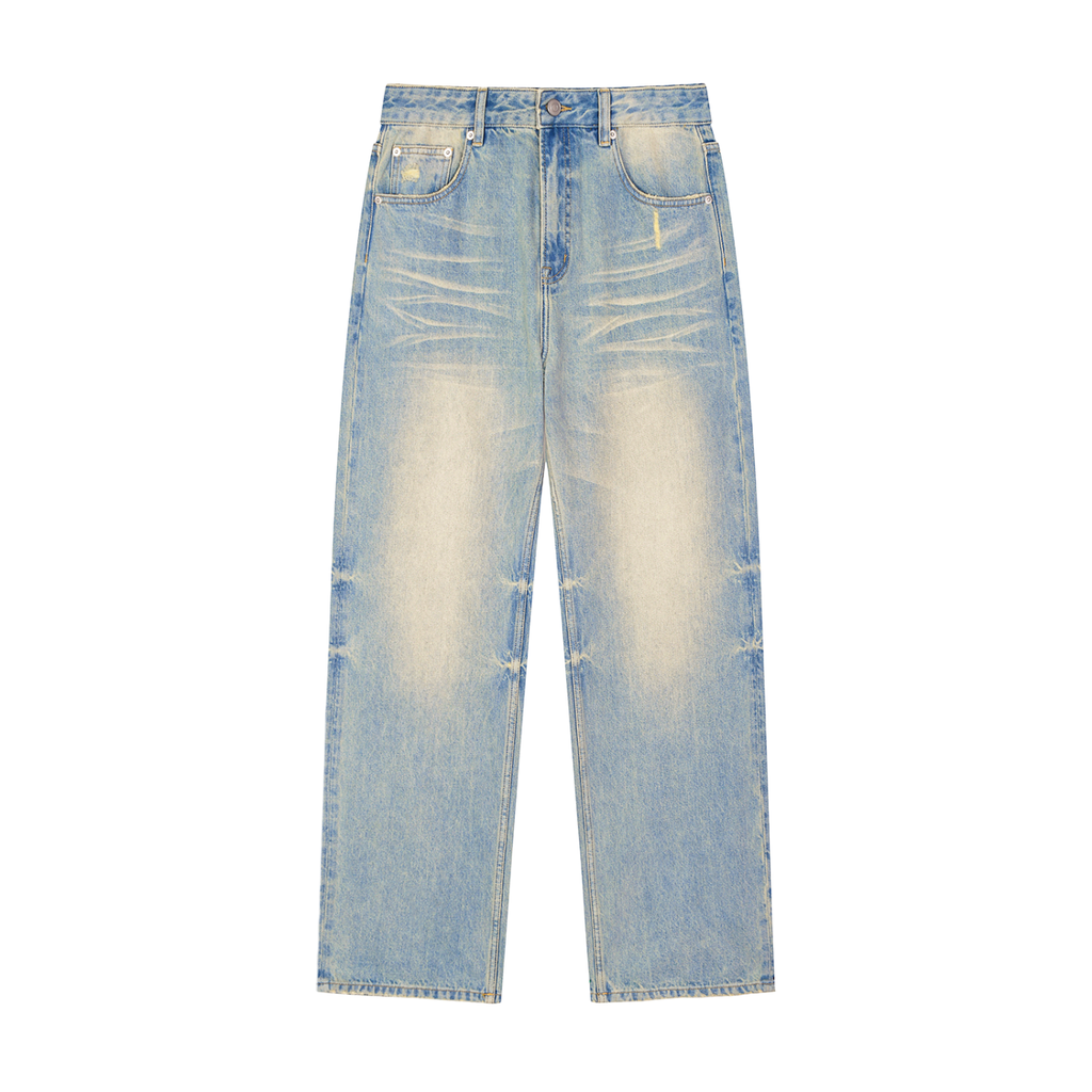 Unisex Sun Fade Raw Hem Denim Jeans
