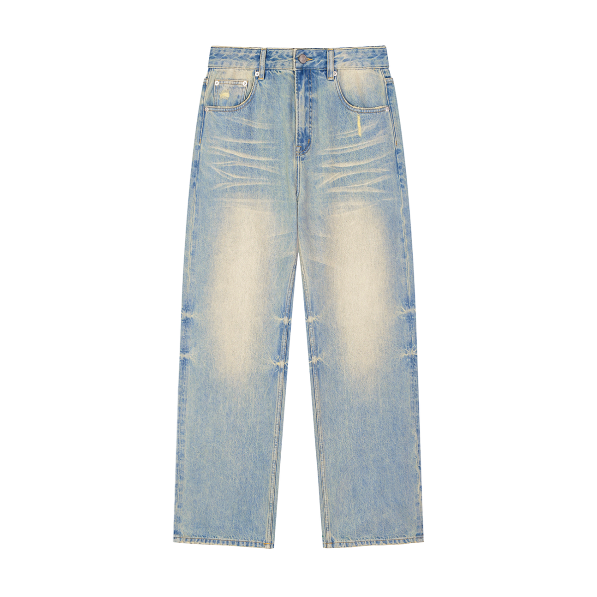 Unisex Sun Fade Raw Hem Denim Jeans