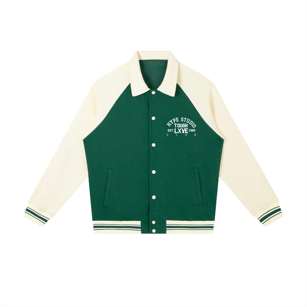 Hype Studio Contrast Raglan Sleeve Baseball Jacket  - Green