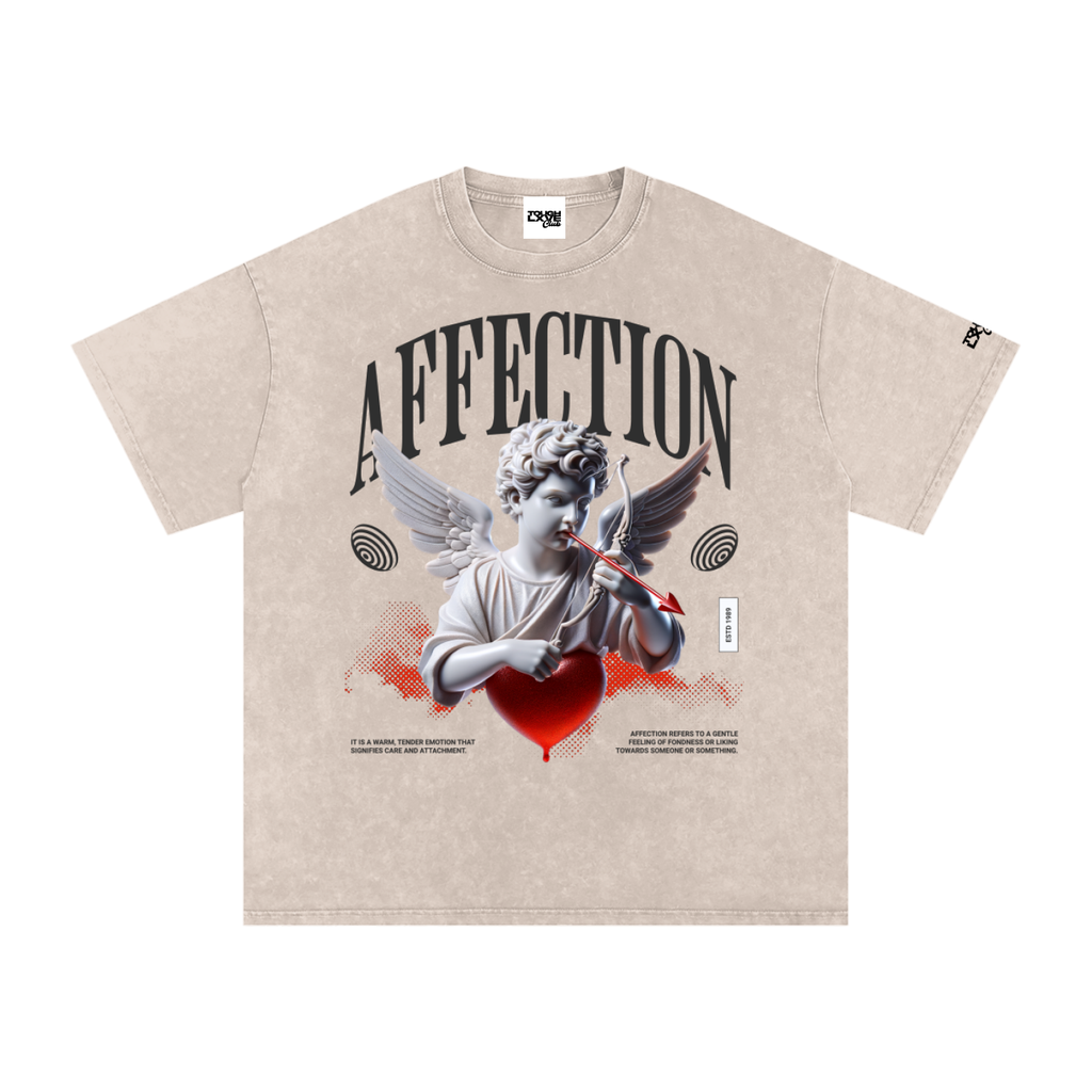 Snow Washed Oversized "Affection" Cotton T-Shirt