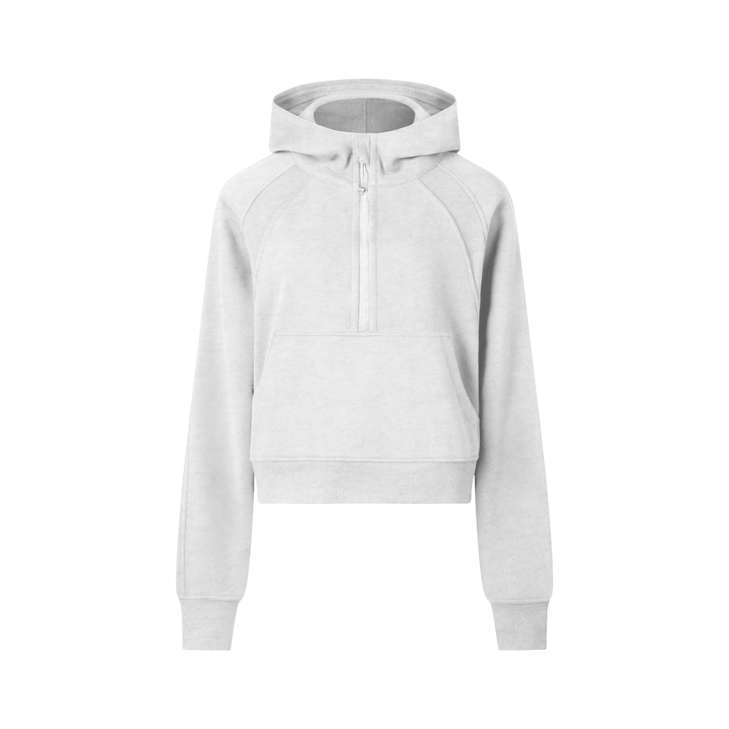 Cropped Half-Zip Hoodie - Cold Grey
