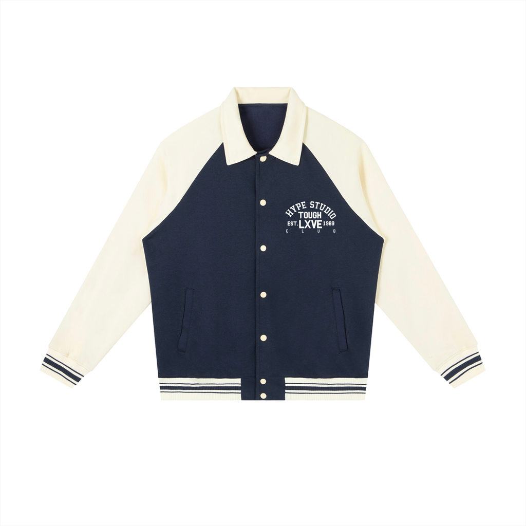 Hype Studio Contrast Raglan Sleeve Baseball Jacket - Navy Blue