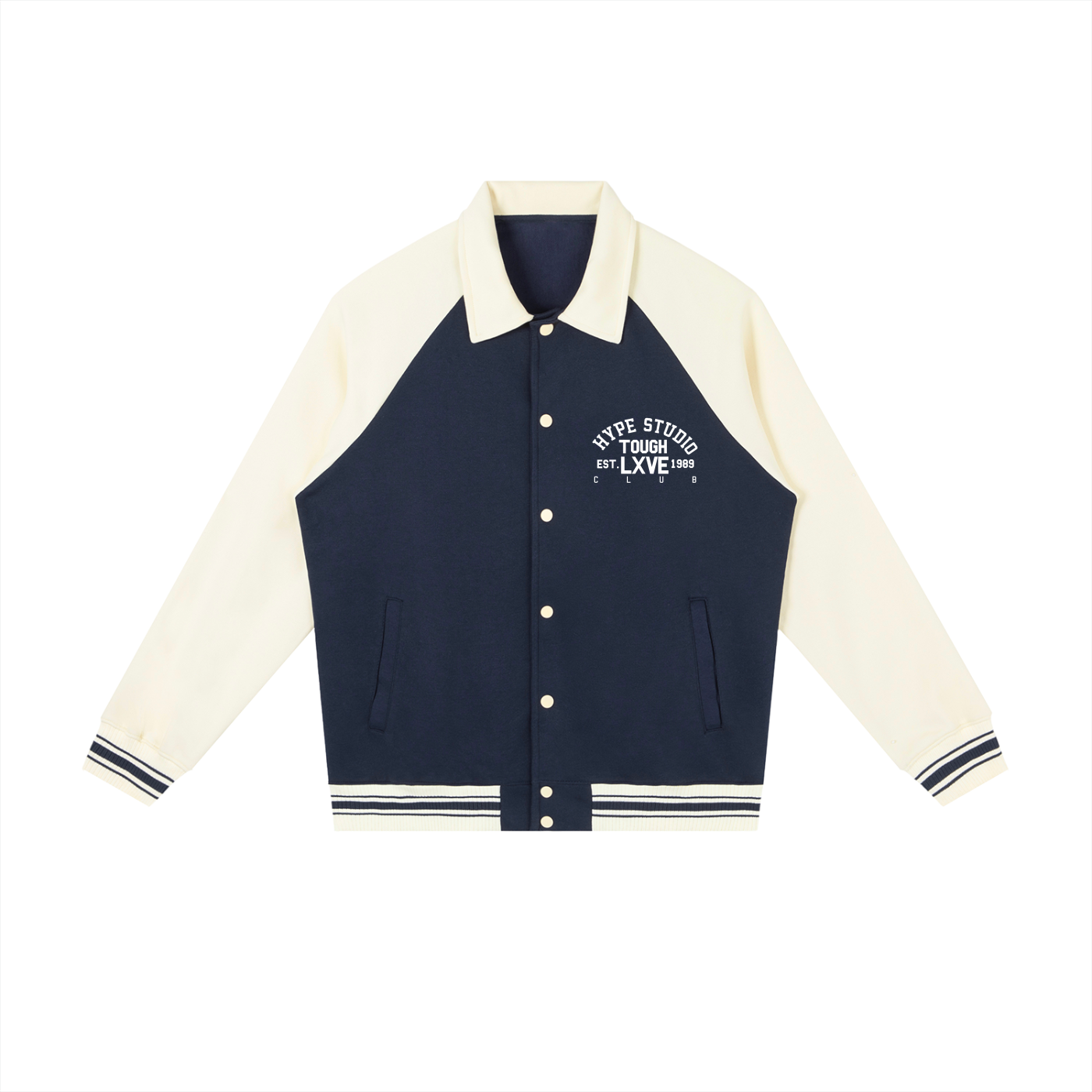 Hype Studio Contrast Raglan Sleeve Baseball Jacket - Navy Blue