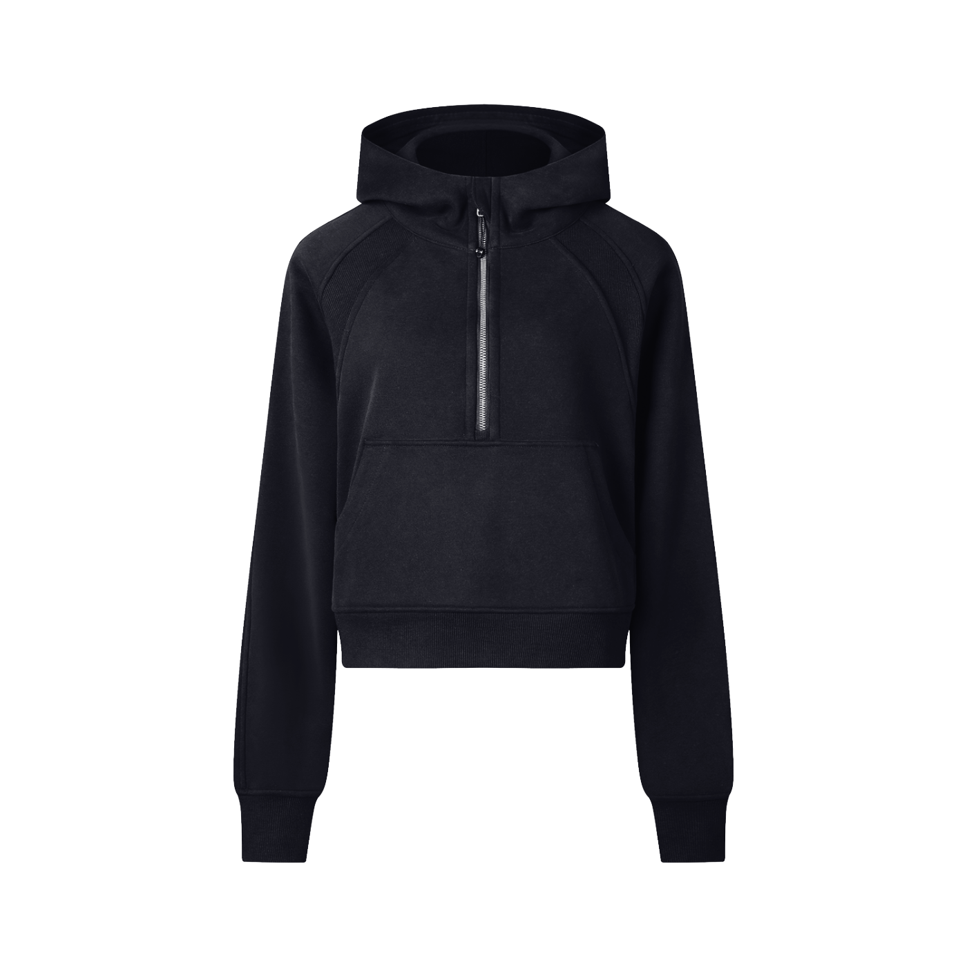 Cropped Half-Zip Hoodie - Black
