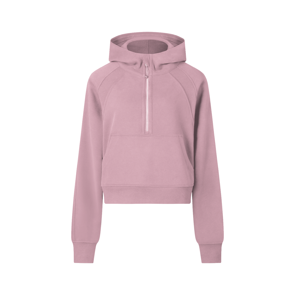 Cropped Half-Zip Hoodie - Pink