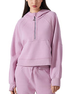 Cropped Half-Zip Hoodie - Pink