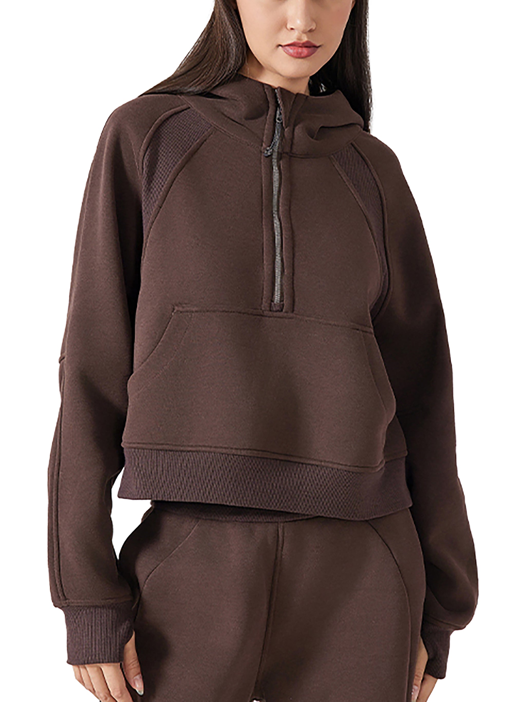 Women's "Coffee" Cropped Half-Zip Hoodie