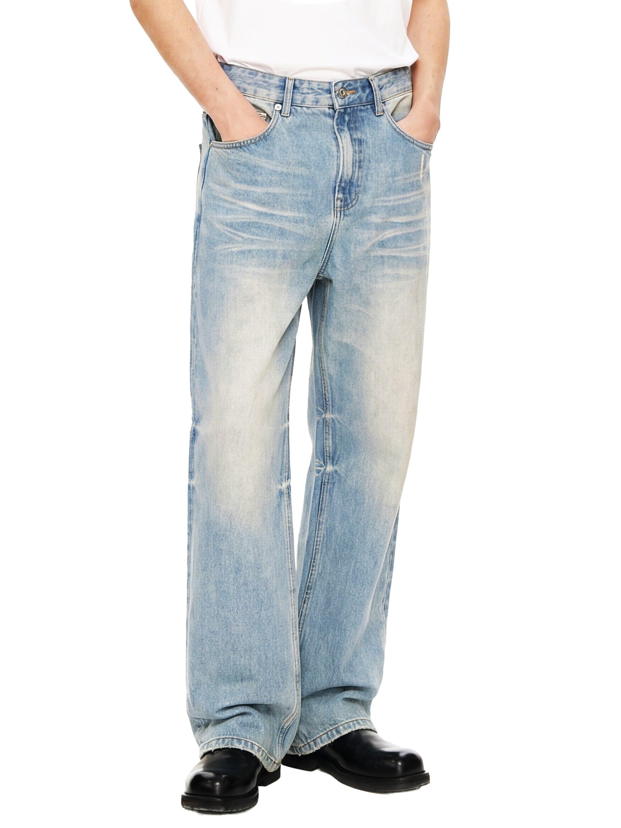 Sun Fade Raw Hem Denim Jeans