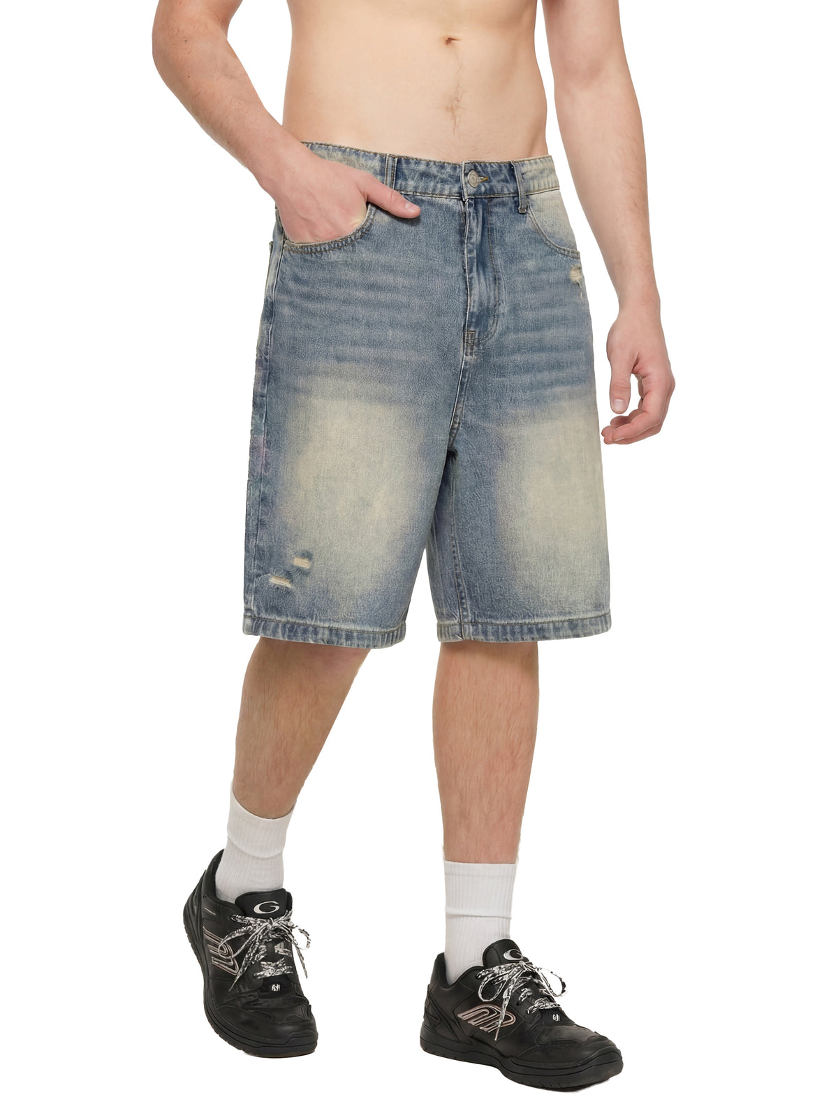 Unisex Faded Distressed Baggy Denim Shorts