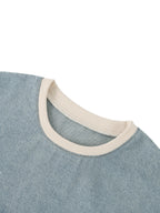 Unisex Vintage Wash Boxy Raw Hem Denim T-Shirt