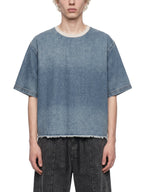 Unisex Vintage Wash Boxy Raw Hem Denim T-Shirt